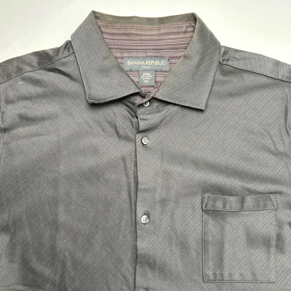 Banana Republic Men Brown Short Sleeve Button Up Shirt Size XXL Retro Resortwear